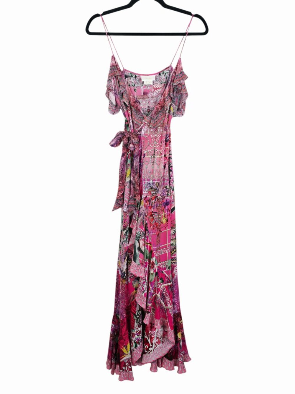 Camilla Long Wrap‎ Midi Dress Glasshouse Romance Pink Frill Rhinestone Size XXS - Picture 3 of 13